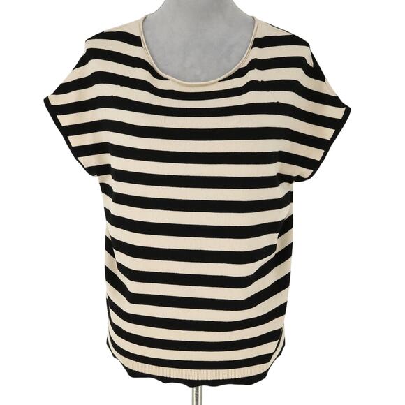 LOFT Sweaters - Loft Sweater Womens Small Black Beige Stripe Top Stretch Knit Career Oversized